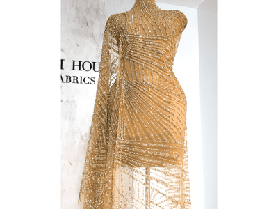 Luxury gown made from curved lines Crystals Beaded Lace | Glam House Fabrics