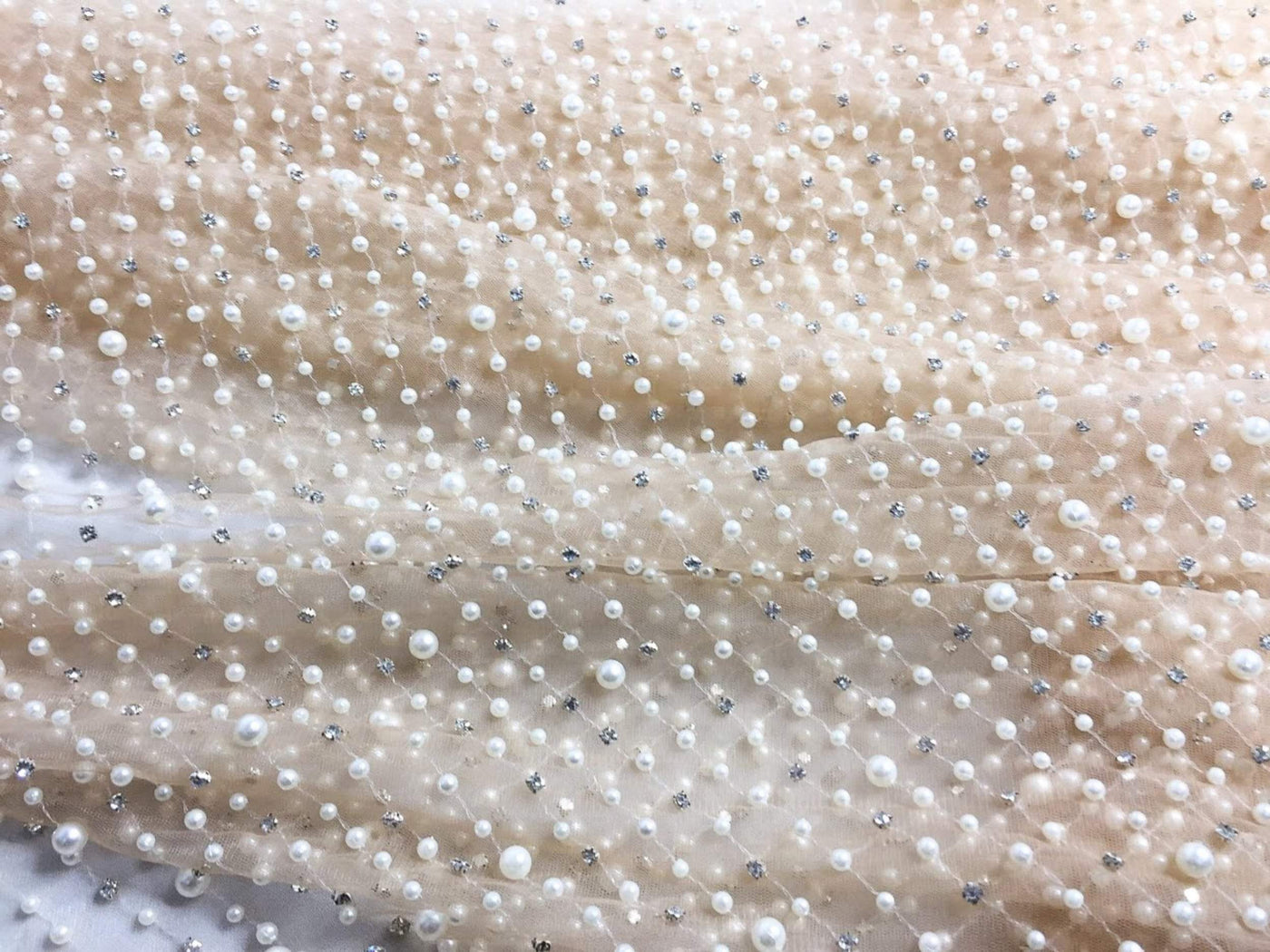 silver-pearls nude Crowded Pearls & silver stones Handmade beaded nude lace – GHF | GlowHigh