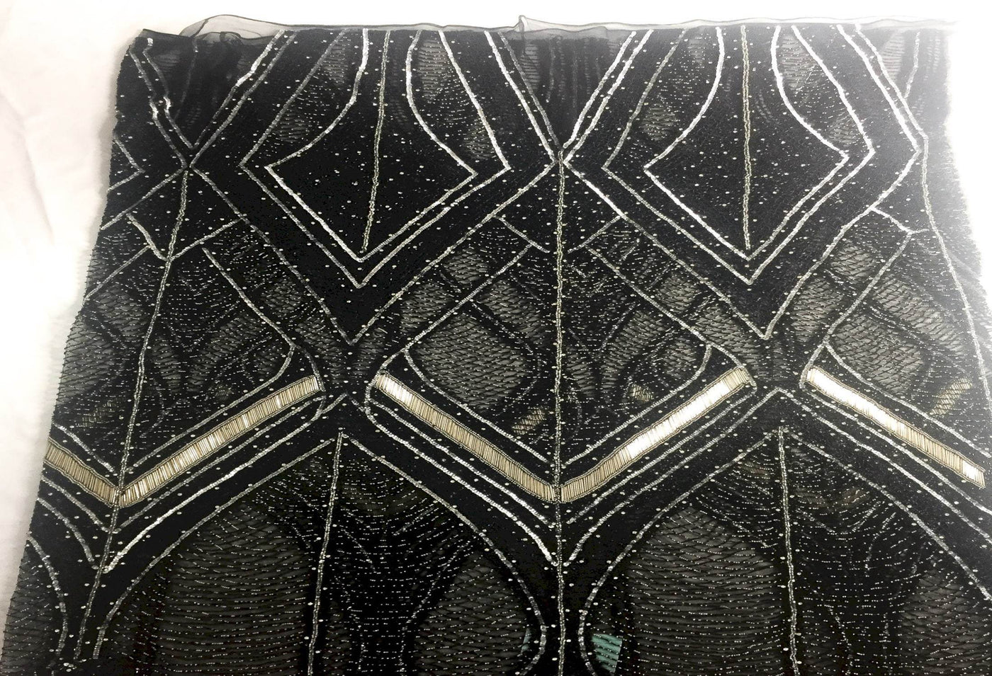 Geometric black Handmade beaded lace