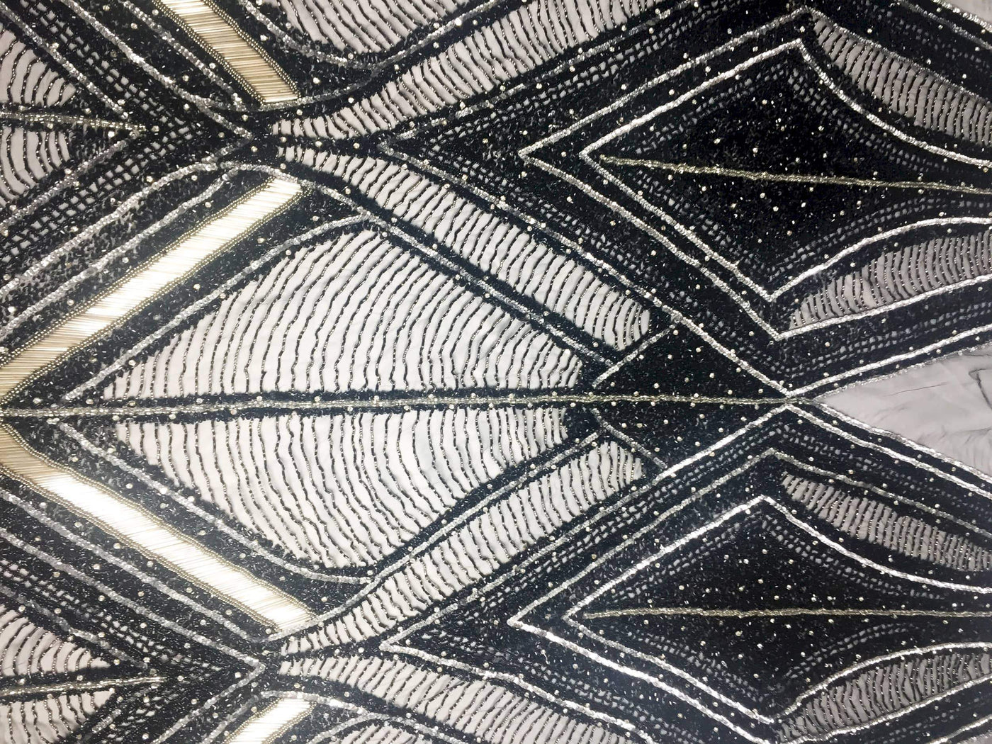 Geometric black Handmade beaded lace -SAMPLE