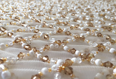beige drop beads lace | Glam House Fabrics