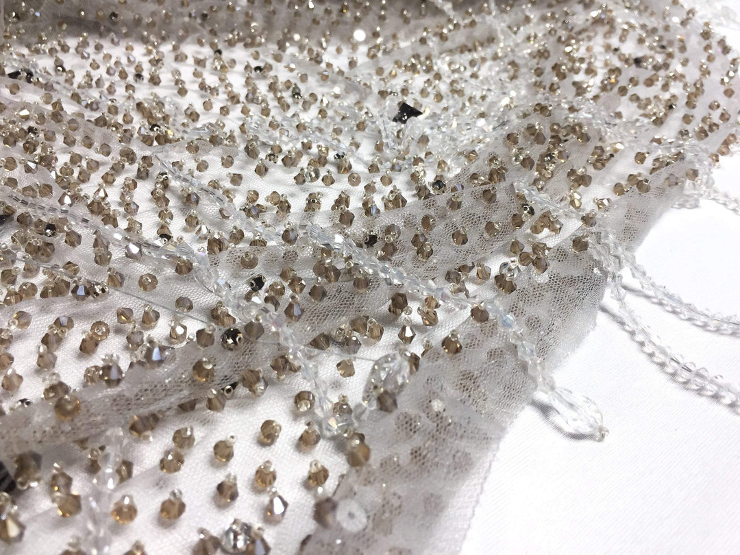 Luxury Crystal Stones gray Handmade lace with Crystal Drops Fringe – GHF