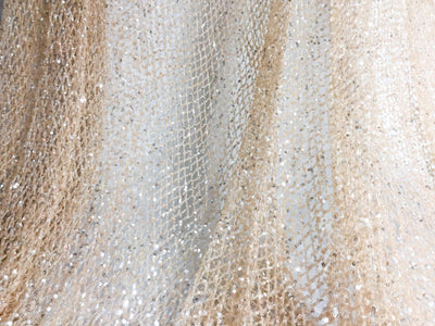 Shiny Light Peach/Pudra Sequins Handmade Net