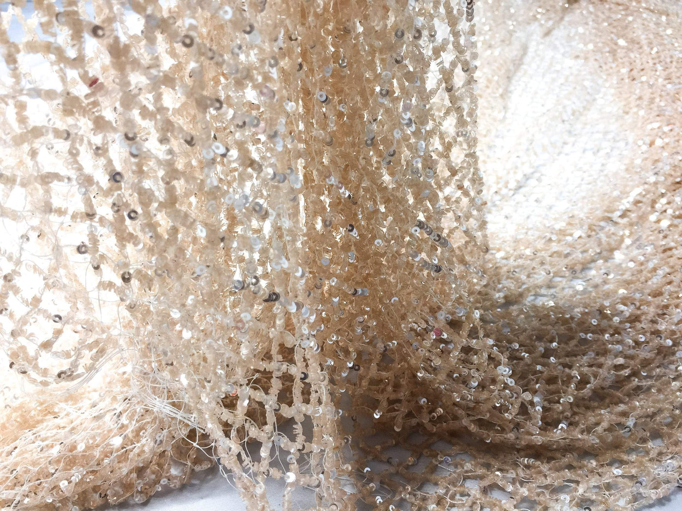 Shiny Light Peach/Pudra Sequins Handmade Net -SAMPLE