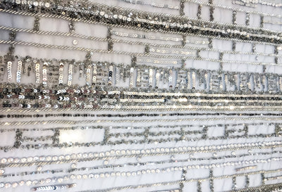silver rows handmade beaded lace | Glam House Fabrics